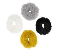 MERRYHAPY 4Pcs Fuzzy Hair Rings Elastic Ponytail Holders Soft Faux Hair Bands for Comfortable Wear Gentle Hair for Ponytails and Hair Buns Grey Ginger