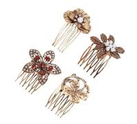 MERRYHAPY 4pcs Retro Leaf Pearl Hair Accessories Diamond Hair Combs Women Decorations Wedding Headpiece Gems