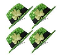 MERRYHAPY 4pcs St Patrick S Day Mini Top Hat with Clip Leprechaun Hair Accessories Sequin Cosplay Costume Hats with Alligator Clips for Masquerade Party Festival and Parade Use