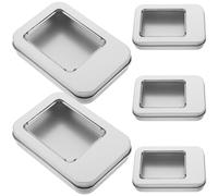 MERRYHAPY 5pcs Metal Nail Display Box with Clear Window Lid Small Rectangle Storage Case for Jewelry Keys Candy Playing Cards Protective Organizer for Nail Art and Small Items