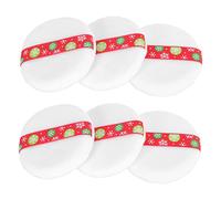 MERRYHAPY 6pcs Christmas Collection Ultra Soft Round Short Hair Makeup Powder Puff White Red Satin Ribbon