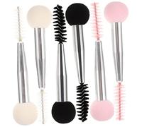 MERRYHAPY 6pcs Double-head Makeup Sponge Brush Set with Eyelash and Eyebrow Stamp, Powder Applicator for Travel and Professional Makeup in Pink, White, and Black