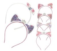 MERRYHAPY 6pcs Girls Shiny Crown Headband Cat Ear Shaped Headband Boys and Girls Cat Ears and Tail Party Random Style
