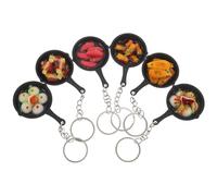 MERRYHAPY 6pcs Mini Frying Pan Keychain with Sausage Prawn Fried Dumpling Charms Lightweight Imitation Food Bag Pendant for Handbags Car Keys and Party Favors Unique Food-themed Keyring