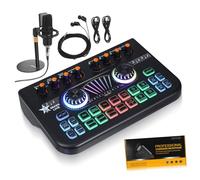 MERRYHAPY Audio Mixer Sound Card with Condenser Microphone Live Sound Board Mixer for Podcast Recording Voice Changer with Control Low Latency Streaming Home Studio Bundle