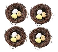 MERRYHAPY Bird Nest and Eggs Decor 4pcs Artificial Nest Eggs Rattan Bird House Home Office Decor Diy Craft Accessory