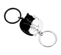 MERRYHAPY Creative Cute Black and White Cat Keychain Pair Stainless Steel Matching Couple Key Rings Backpack Keyring Accessories for Women Bag Decor