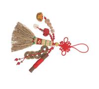 MERRYHAPY Crib Mini Broom Charm with Red Knot Lucky Coin Pendant, Chinese Vintage Feng Shui Amulet for Bedside Hanging Decoration