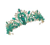 MERRYHAPY Crystal Bridal Tiara Headband with Green Diamond Accent Elegant Rhinestone Wedding Crown for Women and Comfortable Fit Handmade Golden Crystal Headdress for Bridesmaids and