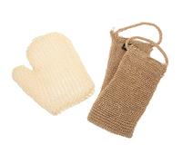 MERRYHAPY Exfoliating Back Scrubber Gloves Set 2pcs Double-sided Jute and Hemp Body Wash Mitts 60x11cm for Shower and Bathing