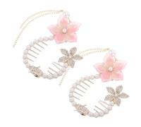 MERRYHAPY Floral Hair Bun Clips 2pcs with Fake Pearls Non-slip Tassel Hair Accessories for Girls and Women Messy Buns Ponytails Outdoor Party