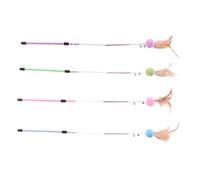 MERRYHAPY Interactive Cat Toy Ball 4-piece Teaser Stick Set Plush Balls Random Color