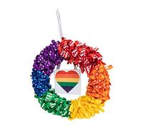 MERRYHAPY Love Ribbon Wreath Lgbtq Rainbow Hanging Wreath Front Door Gay Lesbian Pride Pendant for Pride Month Home Decor