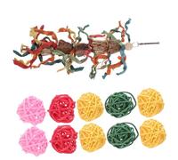 MERRYHAPY Natural Wood Chewing for Birds with Colorful Rattan Balls Bird Cage Accessories for Parrots Macaws Budgies Supports Beak Trimming and Foraging Play
