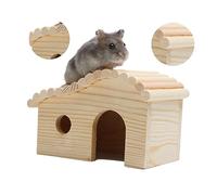 MERRYHAPY Natural Wood Hamster House Multi-chamber Hideout Door and Round Safe Nesting Habitat for Dwarf Hamsters