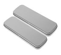 MERRYHAPY Pencil Boxes Compact Rectangular 2pcs Silver Tinplate with Upward Opening Lid, Sturdy Multifunction Pencil Storage Case Stationery Organiser for School Supplies