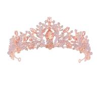 MERRYHAPY Pink Diamond Bridal Headband Wedding Headdress Handmade Gold Crystal Rhinestone Tiara for Bride Elegant Hair Band for Weddings Banquets and Parties