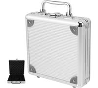 MERRYHAPY Poker Cards Storage Case and Alloy Poker Chip Carrier with Handle, Sturdy Metal Box for Texas Hold’Em and Blackjack, 100-Count Silver Chips for Card Game Enthusiasts