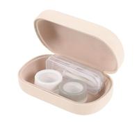 MERRYHAPY Portable Case for Women with Contact Removal Tool Cream-Colored Travel Lens Box Compact Cosmetic Holder Resistant to Pressure and Drops Easy-Open Design for Outdoor Use