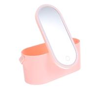 MERRYHAPY Portable Makeup Storage Box with LED Battery-powered Mirror Cosmetics Organizer and Jewelry Container Pink Handheld Makeup Case for Desktop and Travel Use