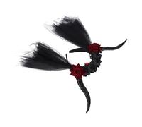 MERRYHAPY Steampunk Veil Headdress with Crystal Devil Horns Vintage Antelope Horn Hairband Fancy Party Headwear Comfortable Gothic Hair Ornament for Halloween Women