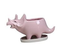 MERRYHAPY Triceratops Flower Pot Ceramic Succulents Pot Pink Dinosaur Party Decorations for Home Office Tray Without Plants