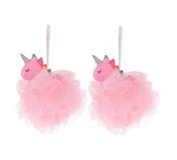 MERRYHAPY Unicorn Bath Ball Body Scrub Sponge Unicorn Loofah Sponge Baby Bath Scrub Mesh Bubbles Puff for Washing Bathing Baby Girl Scrubber Pink 2 Pack