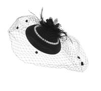 MERRYHAPY Vintage Top Hat Headdress Pearl Headband for Tea Party Women's Retro Mesh Veil Fascinator for Wedding and Special Occasions