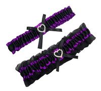 MerryJuly Satin Wedding Garter Belt Set Bridal Leg Garter Free Size(15-23 inch), Purple/Black, One Size