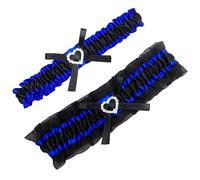 MerryJuly Satin Wedding Garter Belt Set Bridal Leg Garter Free Size(15-23 inch), Royal Blue/Black, One Size