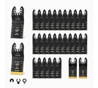 Merryland 30 Pack Oscillating Saw Blades Universal Titanium Multitool Blade | 25 Pcs HCS & 2 Pcs Titanium Saw Blades, 3 Pcs Clip Adapters, 35mm , Quick Release Wood Metal Plastic Drywall, OMTAM030D1