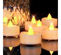 merrynights Fake Candles, 12Pack Timer Flameless Candle, LED Tea Lights Candles, Battery Operated Votives with 6 Hours Timer Auto for Halloween Christmas Wedding Decor-1.5'' D X 1.25'' H, Warm Yellow