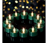merrynights Green LED Candles, 12 Pack Tea Lights Candles Battery Operated, Flameless Tealight Candle, Realistic Tea Lights for Halloween Christmas Party Decor Mardi Gras