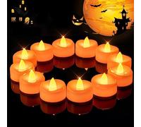 merrynights Halloween Flameless Candles, 12-Pack Orange Tea Lights Candles Battery Operated, LED Pumpkin Lights Flickering, Electric Fake Tealight Candles, 1.5'' D X 1.25'' H