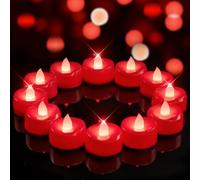 merrynights LED Candles, 12 Pack Tea Lights Candles Battery Operated, Flameless Tealight Candles, Realistic Tea Lights for Halloween Christmas Party Decor -D 1.5” x H 1.25”-Red Candles