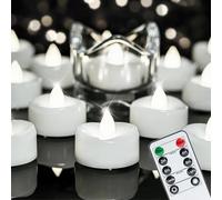 merrynights Remote Candles, 12PCS Flameless Tea Lights Candle Battery Operated with Timer, 400+Hours Remote Control LED Tea Lights Votive Candle - 1.5'' D X 1.25'' H- Pure White Light