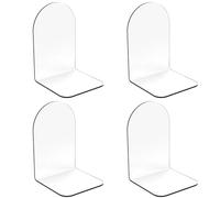Merrynine 4 Pcs Book Ends, Acrylic Arch Bookends for Shelves, Clear Bookends for Heavy Books, Desk Organizer, Kid Books, Small Cute Transparent Plastic Book Dividers Holders