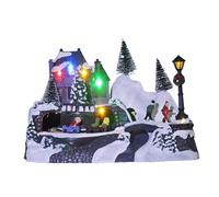 MerryPulse Christmas Village Houses - Hand-Painted Resin Animated Display with Rotating Roller Coaster & Skater, Musical Collectible Building Colorful LED Lights