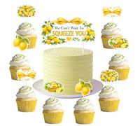 Merrystorm 25Pcs Lemon Themed Cake Cupcake Toppers Yellow Citrus Cupcake Toppers We Cant Wait to Squeeze You Cake Decorations for Baby Shower Bridal Shower Birthday Party Decor Supplies