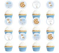 Merrystorm 36Pcs One Sweet Boy Cupcake Toppers Milk and Cookies First Birthday Decorations Blue Gingham Cookie Sweet One Cake Picks Double-Sided for Boy First Birthday Party Supplies