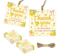 Merrystorm 50Pcs We Can't Wait to Squeeze You Thank You Tags, Square Lemon Theme Gift Labels Citrus Favor Tags for Women Baby Shower Favors Supplies