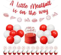 Merrystorm A Little Meatball Is on the Way Baby Shower Decorations Red Hand-Drawn Italian Theme Banner Garland Cake Topper Cupcake Toppers Balloons Set for Baby Shower Party Supplies