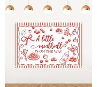 Merrystorm A Little Meatball is on The Way Backdrop Meatball Baby Shower Decorations Red Stripe Italian Theme Banner for Women Party Supplies Photo Wall Decor 5x3ft