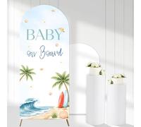Merrystorm Baby on Board Arch Backdrop Cover, Blue Beach Surf Baby Shower Backdrop 31.5 X 72.8 in Arch Cover for Welcome Entrance, Dessert Table Photo Booth Party Wall Decor