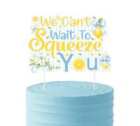 Merrystorm Blue Stripe We Cant Wait to Squeeze You Cake Topper, Lemon Baby Shower Decoration Lemon Floral Blue Bow Cake Decor Double-Sided for Dessert Table Centerpiece and Mom to Be Celebration