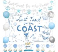 Merrystorm Coastal Grandma Bachelorette Party Decoration Blue Last Toast on the Coast Banner Backdrop Shell Starfish Diamond Garland Cupcake Toppers for Summer Beach Bach Bachelorette Engagement Party