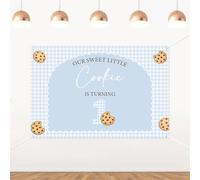 Merrystorm Cookie First Birthday Decorations Our Sweet Little Cookie is Turning One Backdrop Blue Gingham Photo Background Vinyl Wall Decor for Boy First Birthday Party Supplies 5x3ft