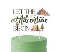 Merrystorm Let the Adventure Begin Cake Topper Camping Baby Shower Cake Decor Double-Sided Printed Paper Cake Pick Rustic Woodland Dessert Table Decoration for Women Baby Shower Party Supplies