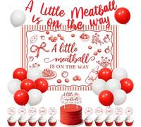Merrystorm Meatball Baby Shower Decorations A Little Meatball Is on the Way Backdrop Red Italian Theme Banner Balloons Cake Cupcake Toppers for Baby Shower Party Photo Table Setup