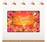 Merrystorm Orange Sunset Soiree Backdrop Tropical Summer Birthday Party Wall Decor Vinyl Party Background for Summer Theme Birthday Party Decor Supplies Photo Booth Indoor Outdoor 5x3ft